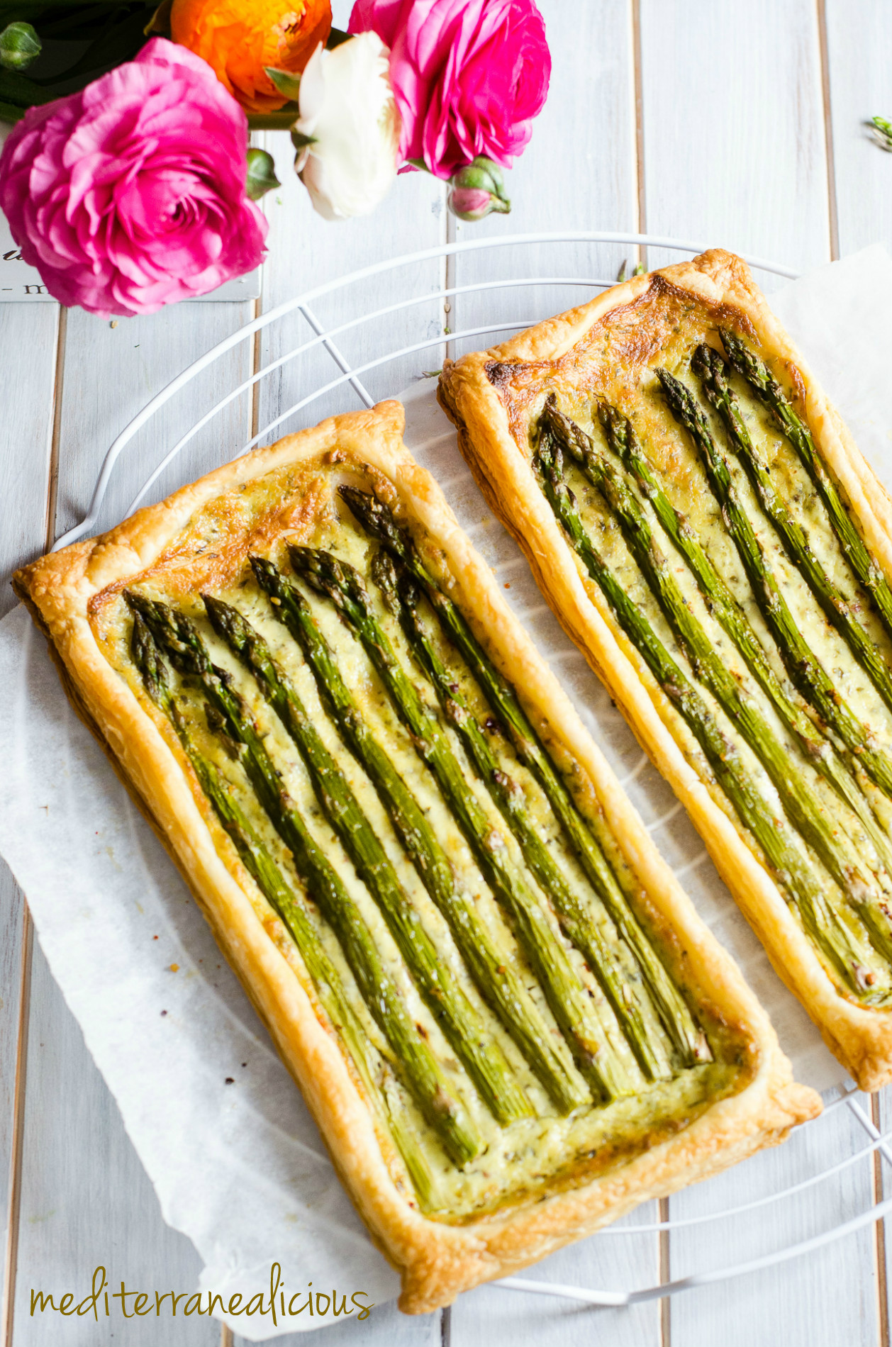 Green Asparagus, Crème Fraîche and Pesto Tart