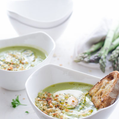 Creamy Green Asparagus Soup with Salmon